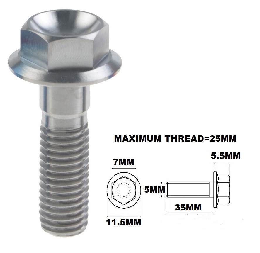 M5X35MM .8 THREAD PITCH TITANIUM FLANGE 7MM HEX BOLT GRADE 5